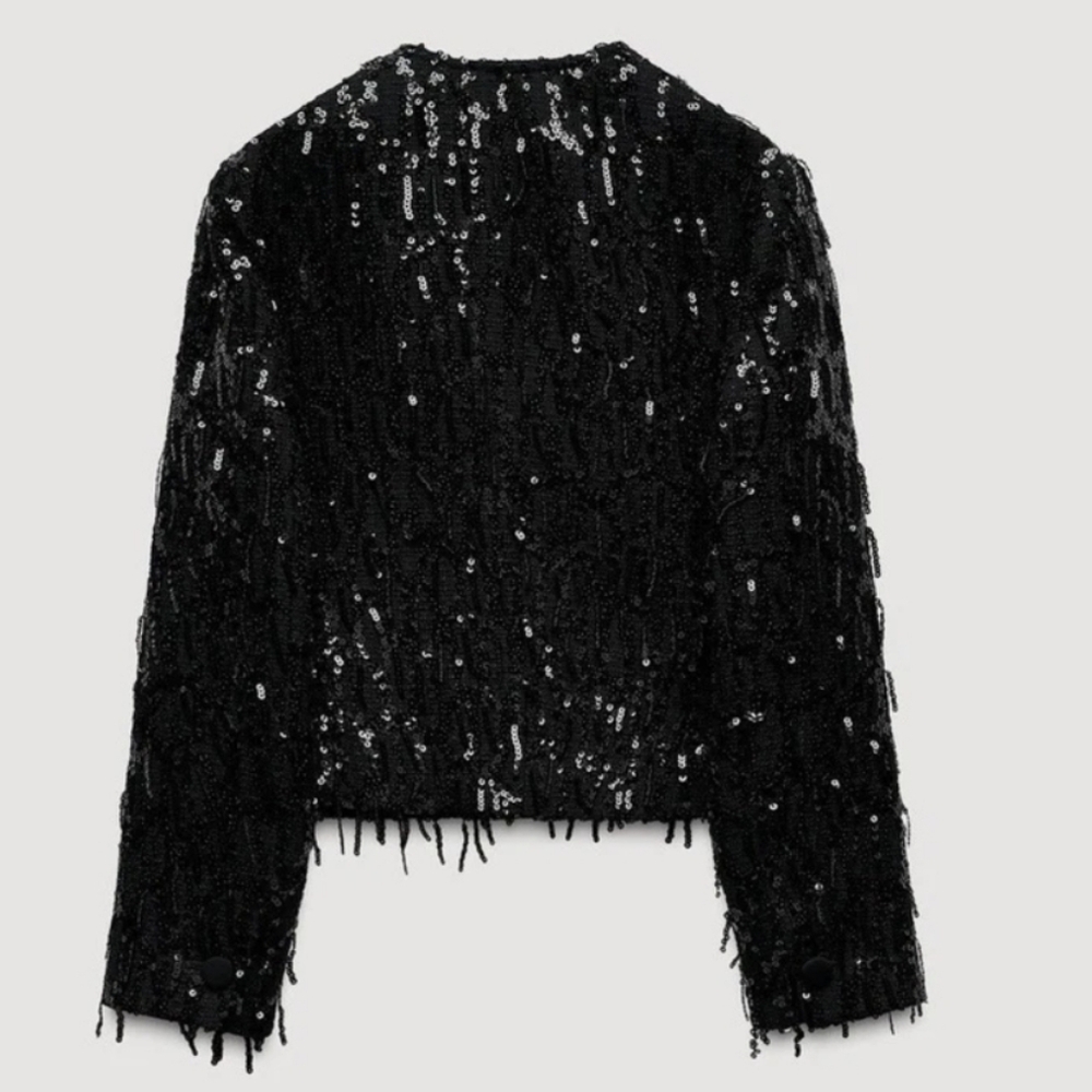 Zara Black Sequin Blazer - Picture 2 of 14